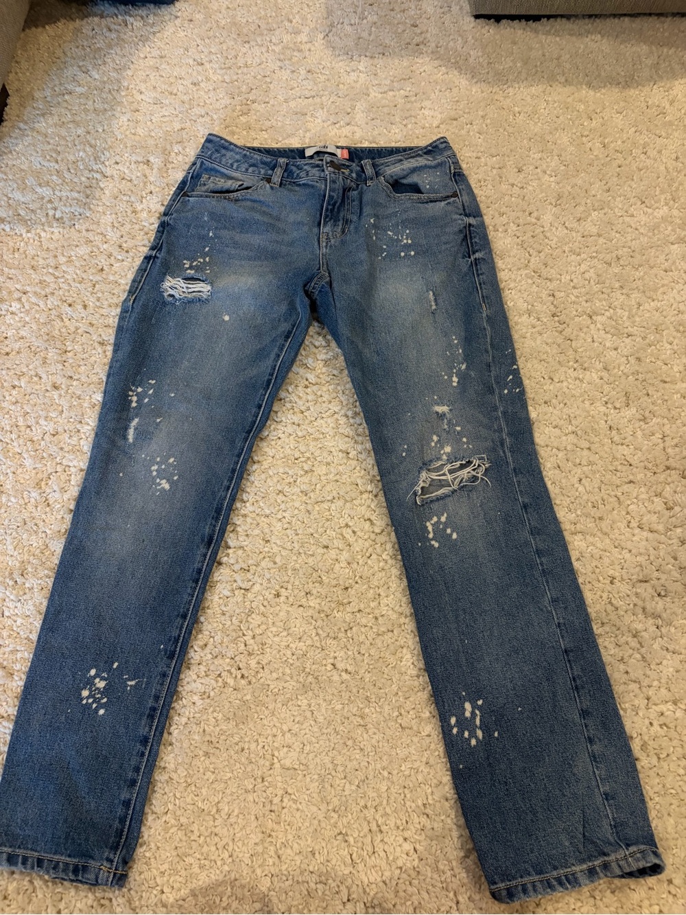 CAbi Straight Jeans in Medium Blue with White Paint Detail